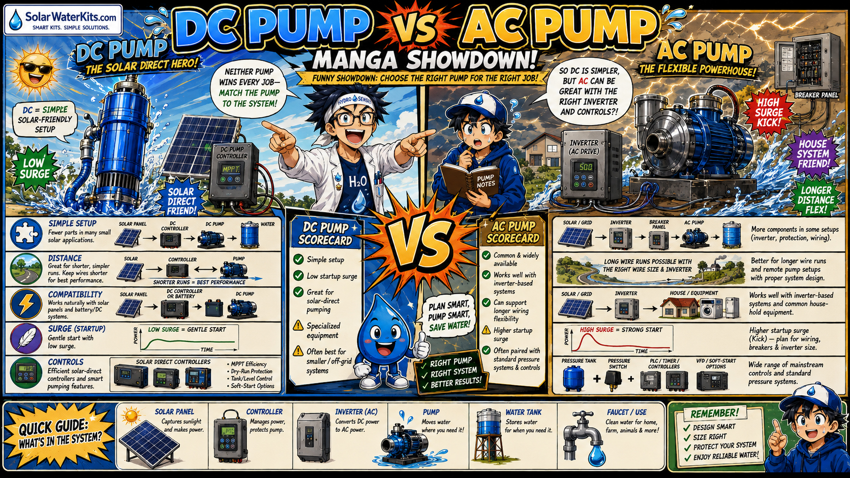 Funny duel scene comparing DC pumps and AC pumps.