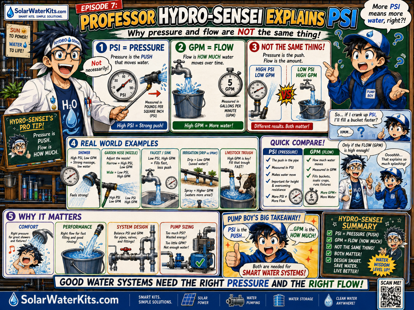 Professor Hydro-Sensei explains why pressure and flow are not the same thing.