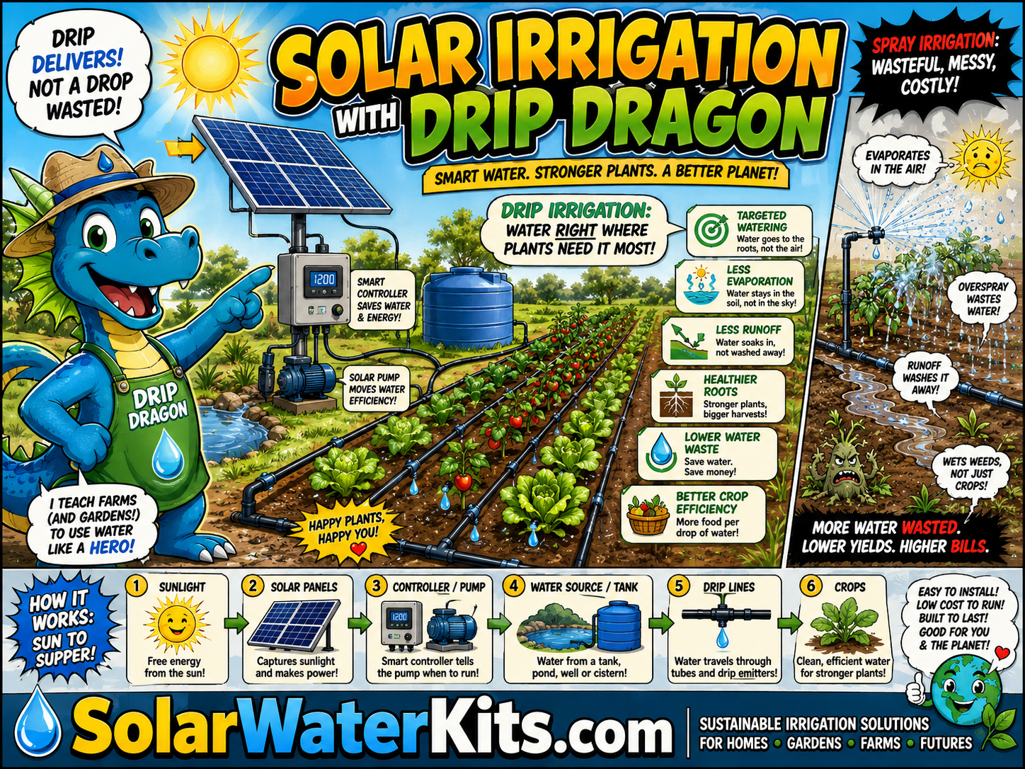 Drip Dragon explaining efficient solar irrigation.
